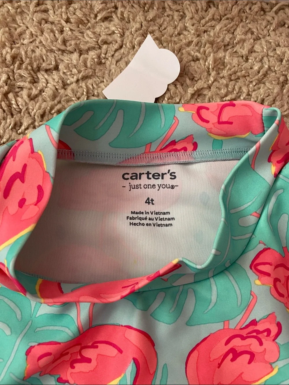 Carter's Pink Floral Rash Guard Top with Yellow Sun Accents